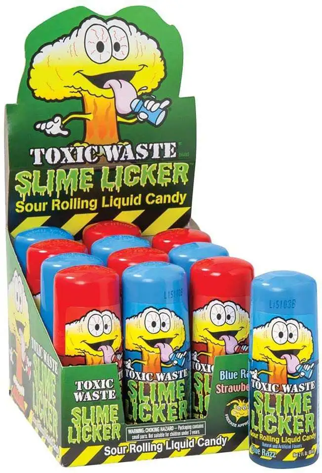 TOXIC WASTE Slime Licker Sour Rolling Liquid Candy 12-Count Display Box  with Strawberry Blue Razz
