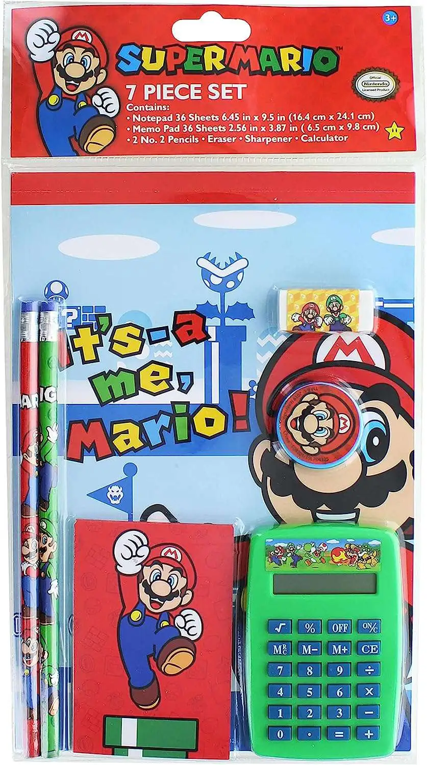 Super Mario 7 Piece Fun Calculator Set Stationery Kit