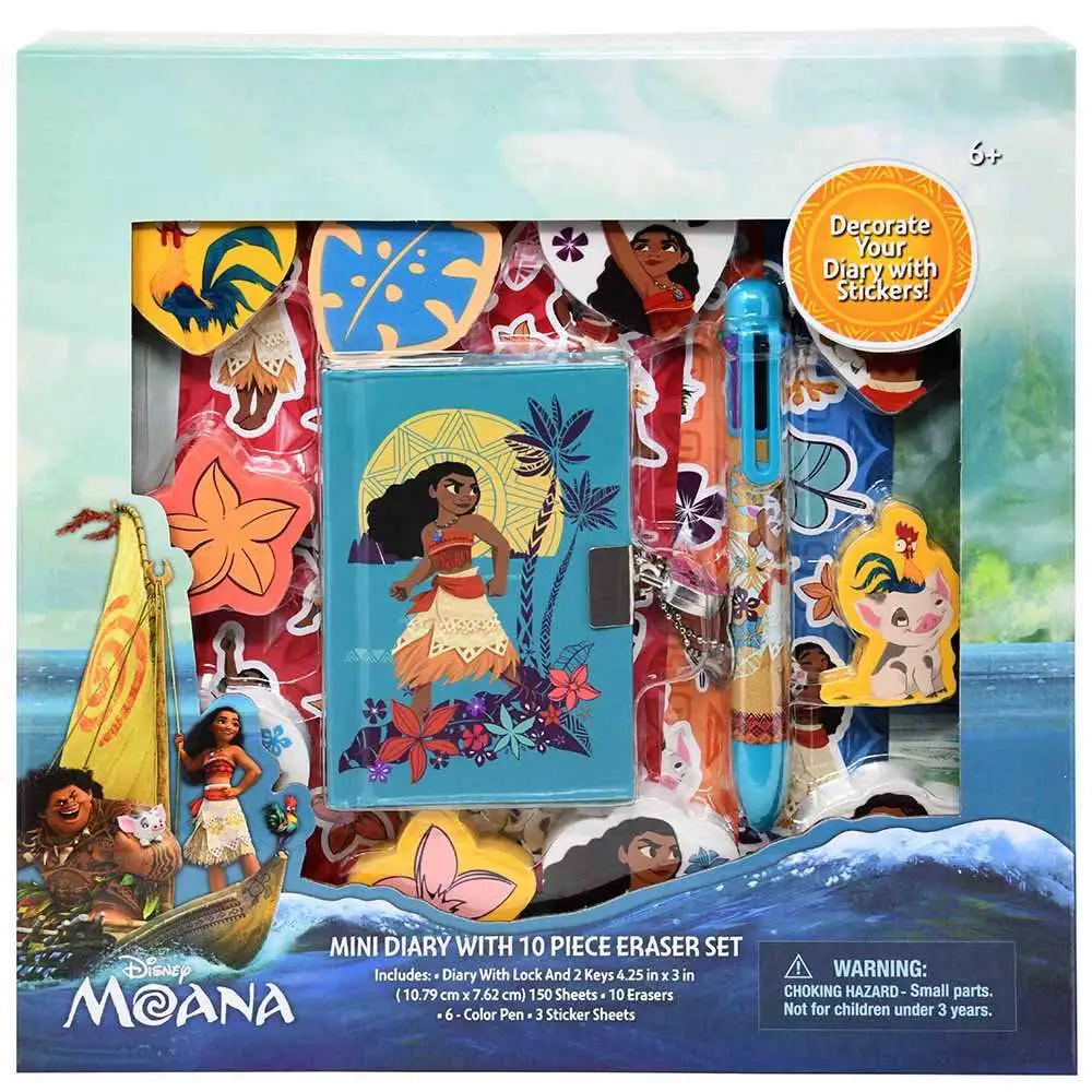 Disney Moana Mini Diary with 10 Piece Eraser Set Journal Set