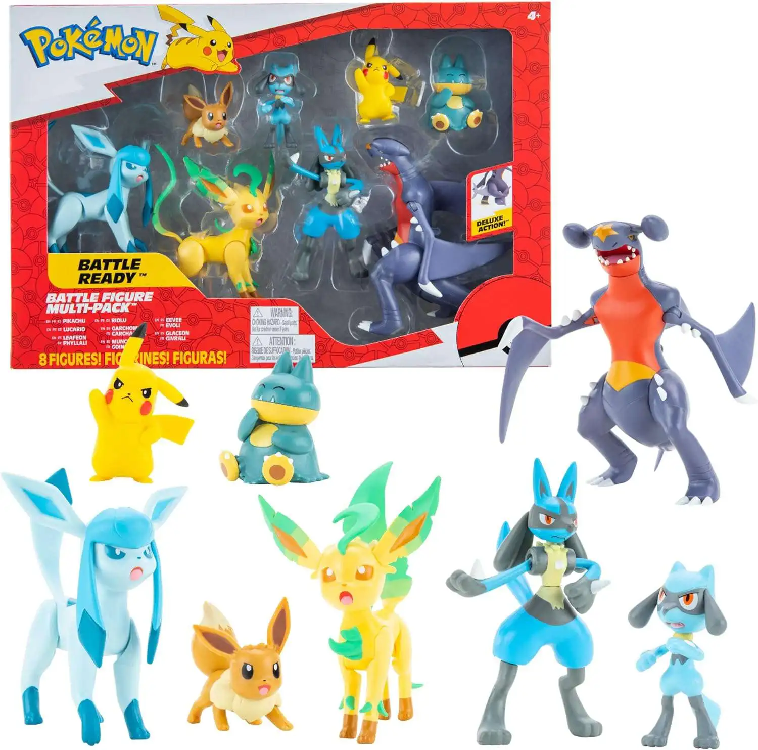 Pokemon Battle Ready Pikachu, Lucario, Leafeon, Riolu, Garchomp, Munchlax, & Glaceon 3-Inch Multi Figure 10-Pack