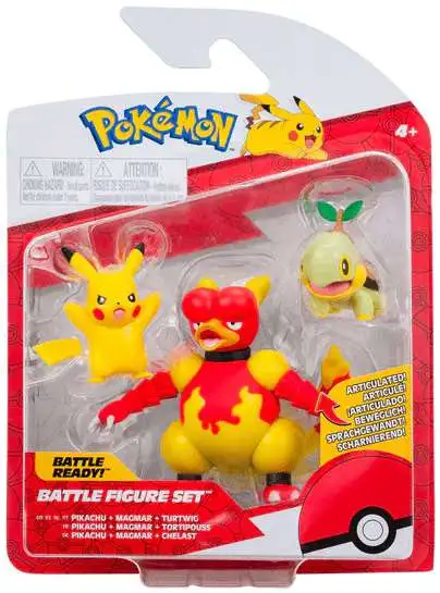 Pokémon Set Battaglia 3 Personaggi: Chelast, Pikachu E Magmar - Figure Ufficiali Da Collezione, Dettagli Autentici, Altezza 5 Cm E 7,5 Cm - 2