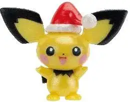 Pokemon Pichu in Santa Hat 2-Inch Mini PVC Figure [Pearlized Color Version Loose]