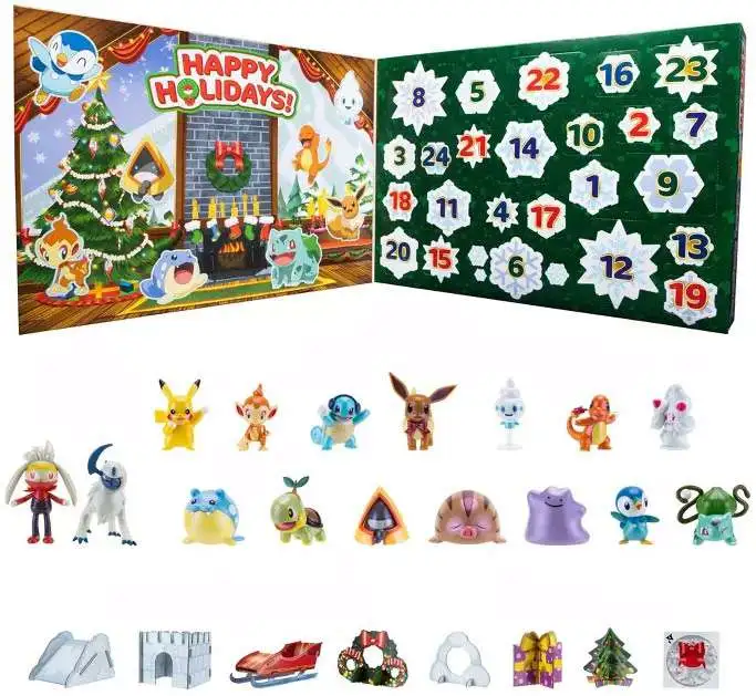 Pokemon Holiday Advent Calendar for Kids, 24 Piece Gift Playset - Set  Includes Pikachu, Eevee, Jigglypuff and More - 16 Toy Character Figures & 8