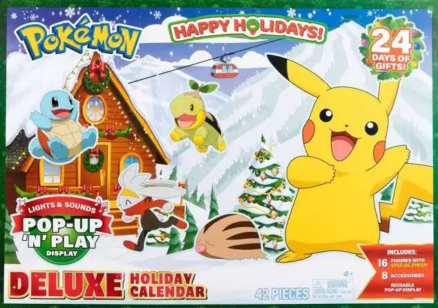 Pokemon Holiday Advent Calendar for Kids, 24 Piece Gift Playset - Set  Includes Pikachu, Eevee, Jigglypuff and More - 16 Toy Character Figures & 8