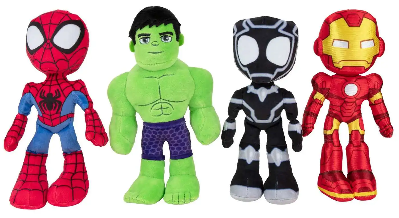 Marvel Spidey Amazing Friends Hero Friends Pack 8 Plush 4-Pack Spidey, Black Panther Iron Man Jazwares ToyWiz