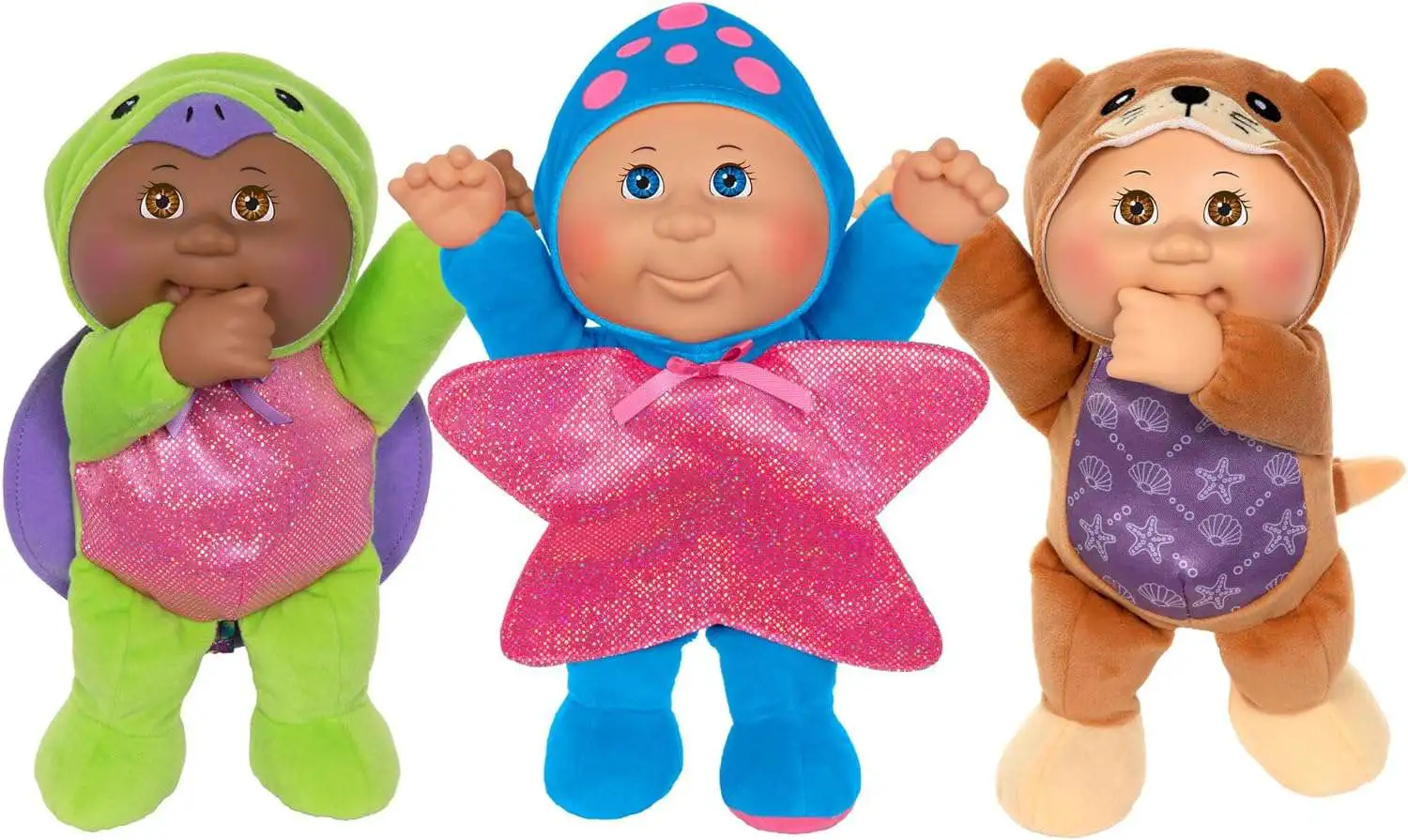 Cabbage Patch Kids Cuties Sea Life Friends Hudson Sea Otter, Seraphine Starfish & Chantelle Sea Turtle Exclusive 9-Inch Plush