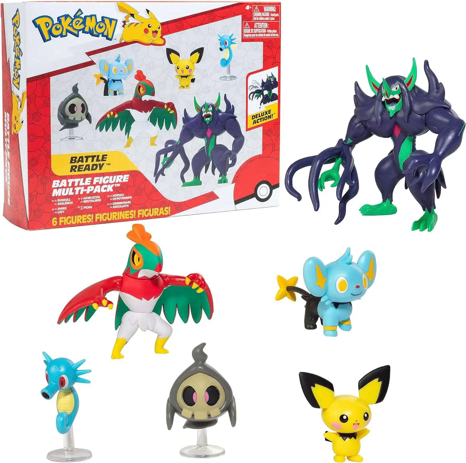 Pokemon Battle Figure Duskull, Shinx, Hawlucha, Pichu, Horsea & Grimmsnarl 2-Inch Figure 6-Pack