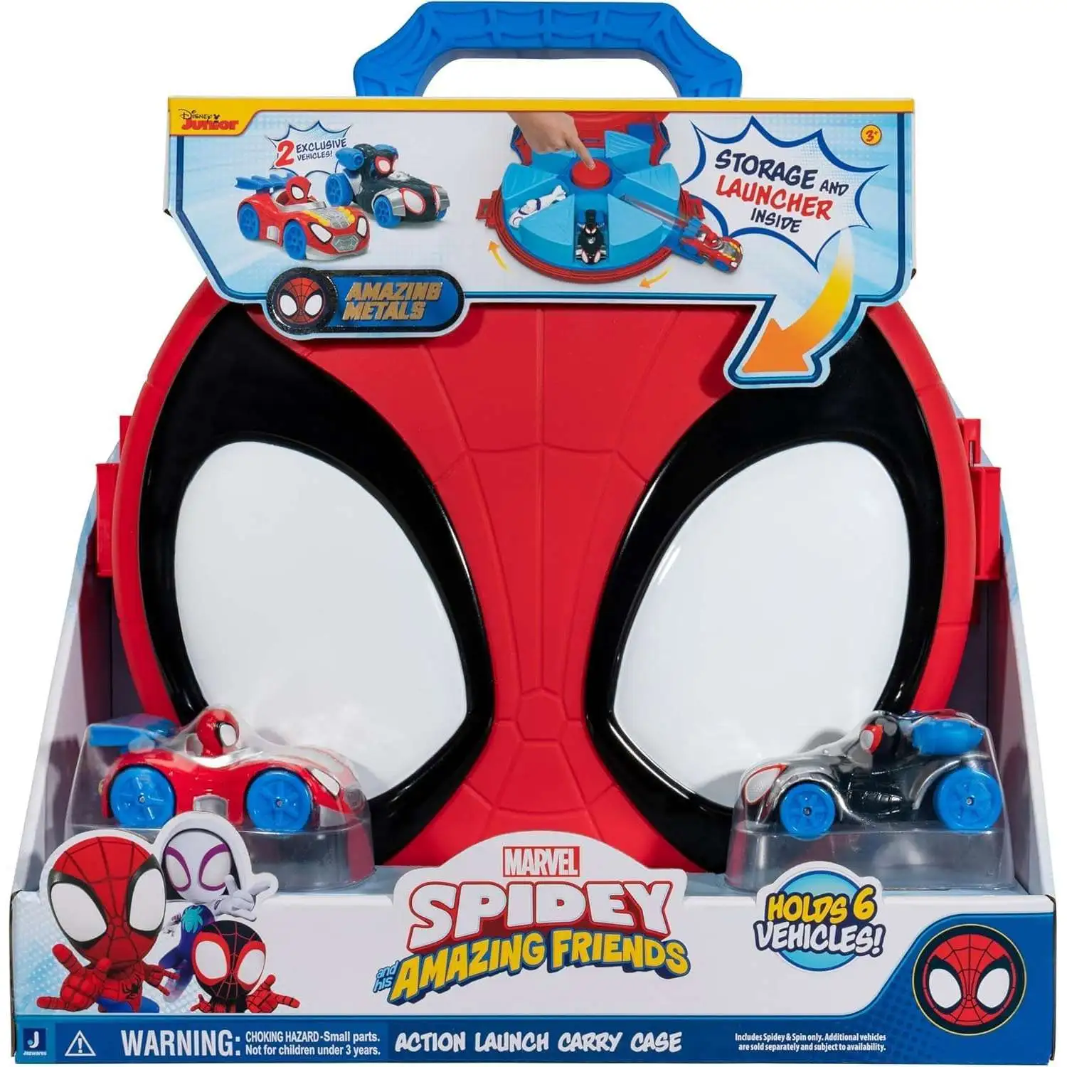 Marvel Spidey & His Amazing Friends Action Launch Carry Case Playset [Includes 2 Exclusive Amazing Metals Vehicles!]