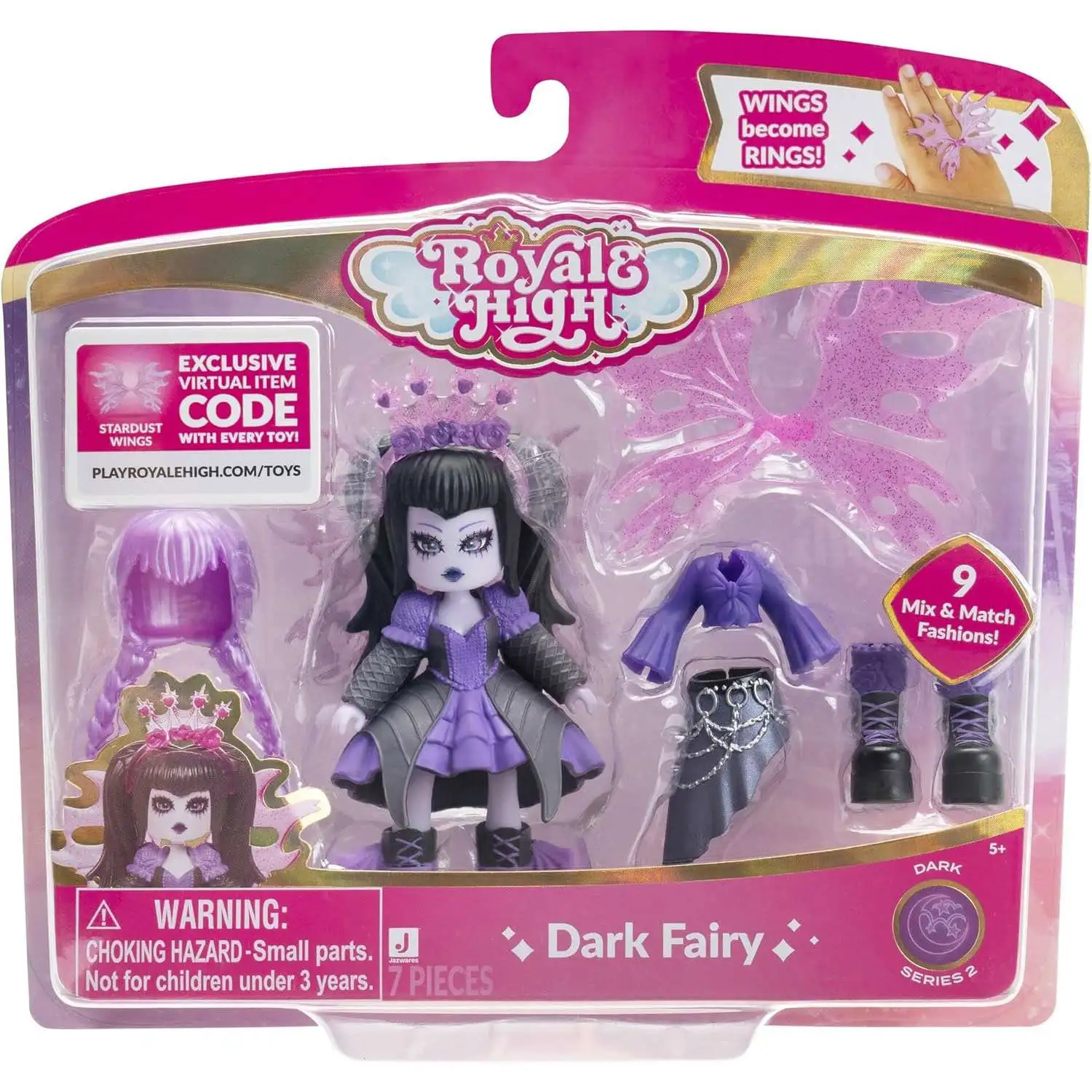 Royale High Series 2 Dark Fairy 3-Inch Mini Doll [9 Mix & Match Fashions & Stardust Wings Virtual Item Code]