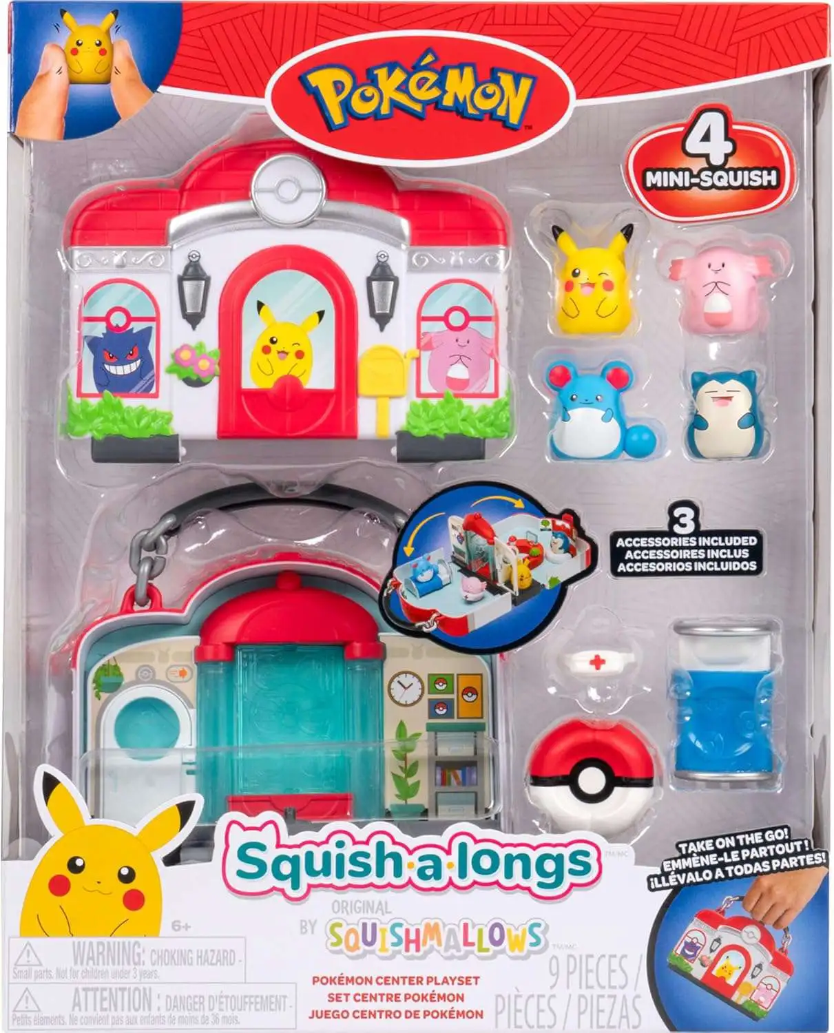 Squishmallows Squish-a-Longs Pokemon Center 1-Inch Playset [Pikachu, Chansey, Marill & Snorlax]
