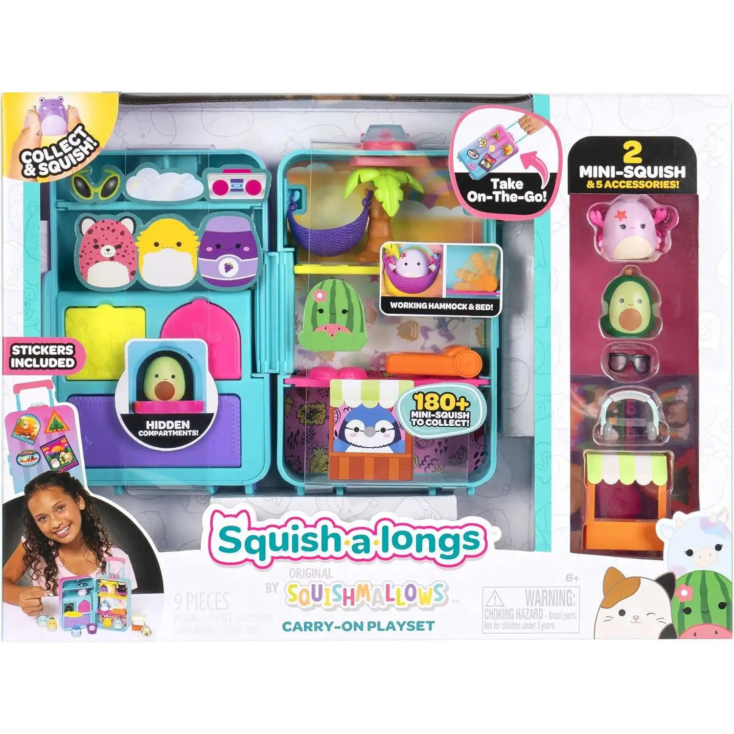 Squishmallows Squish-a-Longs Carry-On 1-Inch Playset [2 Mini-Squish & 5 Accessories!]