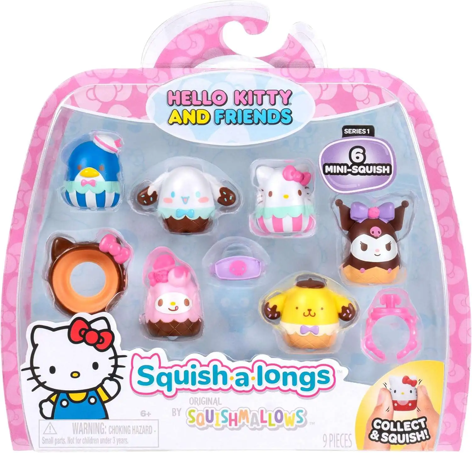 Squishmallows Squish-a-Longs Hello Kitty & Friends Ice Cream 1-Inch Mini Figure 6-Pack