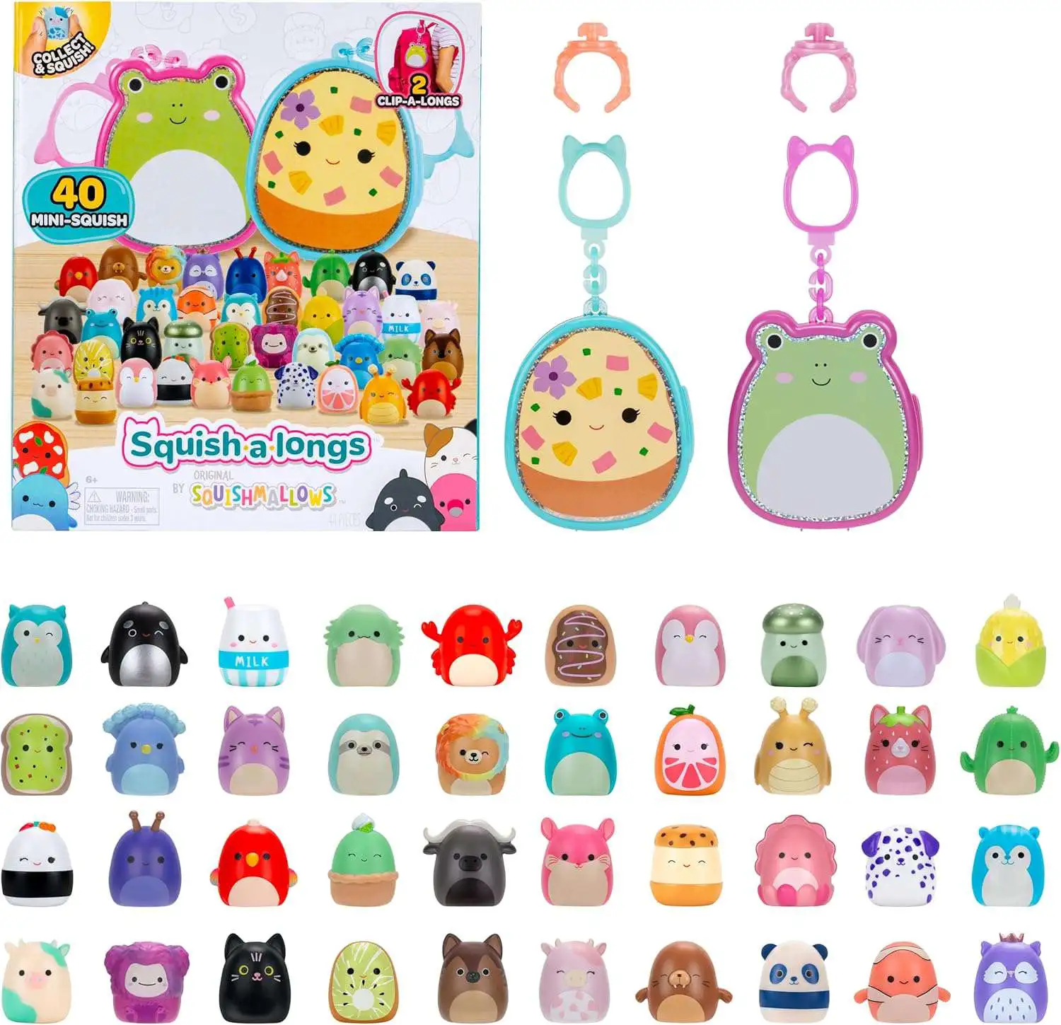 Squishmallows Squish-a-Longs Multipack Exclusive 1-Inch Mini Figure 40-Pack [Includes 2 Clip-a-Longs & 40 Mini-Squish]