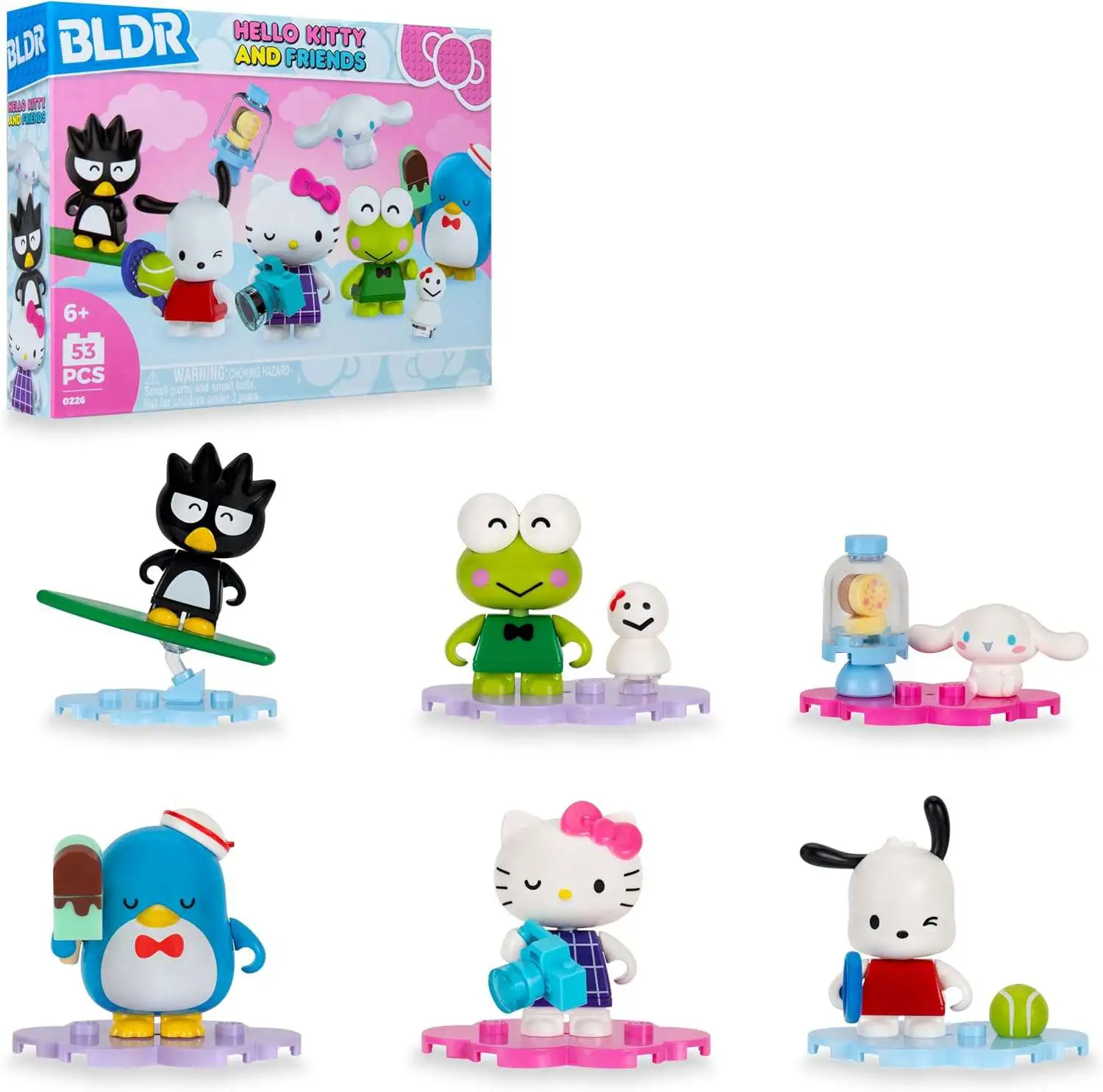 BLDR Hello Kitty & Friends Badtz-Maru, Keroppi, Cinnamoroll, Tuxedosam, Hello Kitty & Pochacco Building Set #0226
