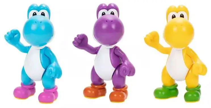 World of Nintendo Super Mario Yellow, Purple & Light-Blue Yoshi 4-Inch Figure 3-Pack