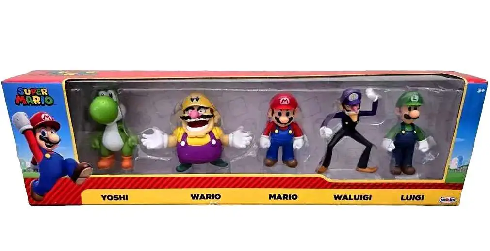 World of Nintendo Super Mario Yoshi, Wario, Mario, Waluigi & Luigi Exclusive 2.5-Inch Mini Figure 5-Pack