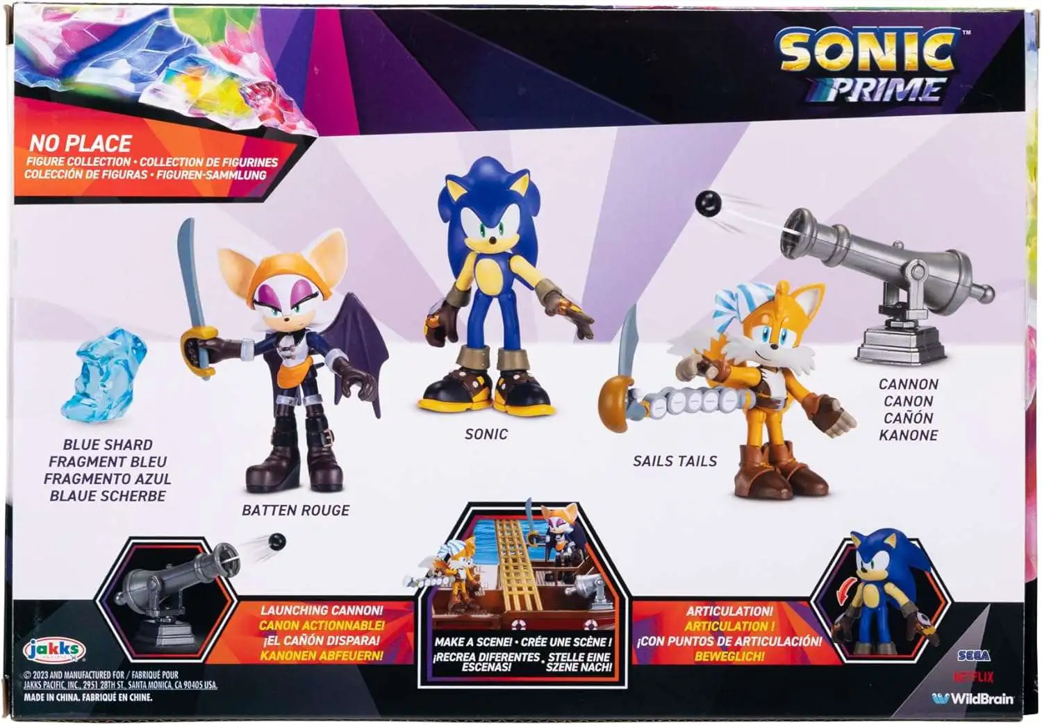 Sonic The Hedgehog Sonic Prime Sonic, Sails Tails & Batten Rouge Mini  Figure 3-Pack (No Place)