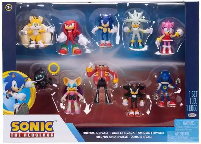 Sonic The Hedgehog Friends & Rivals Tails, Knuckles, Sonic, SIlver, Amy, Dark Chao, Rouge, Dr. Eggman, Shadow & Metal Sonic 2.5-Inch Mini Figure 10-Pack