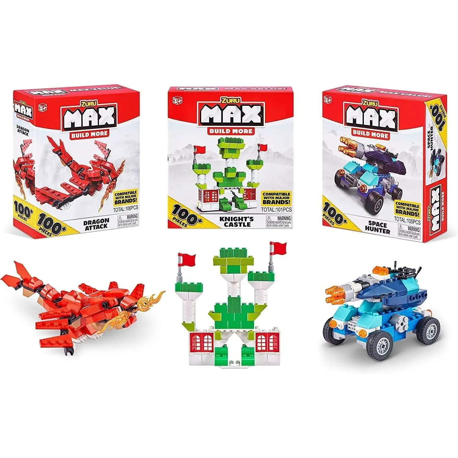 MAX Build More Knight's Castle, Dragon Attack & Space Hunter Building Set 3-Pack