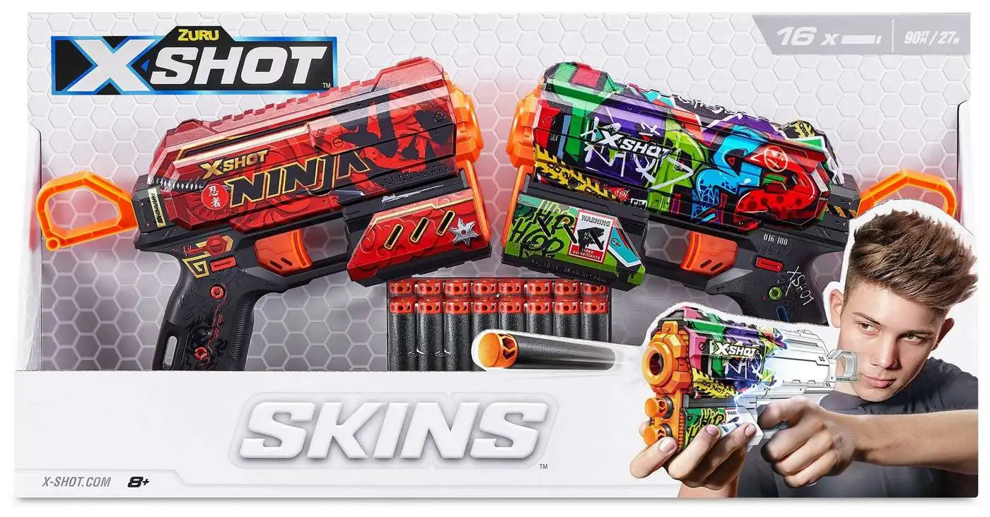 X-Shot Skins Flux - Game Over (2 Pack + 16 Darts) by ZURU, Easy Reload, Air  Pocket Dart Technology, Toy Foam Dart Blaster for Kids, Teens, Adults