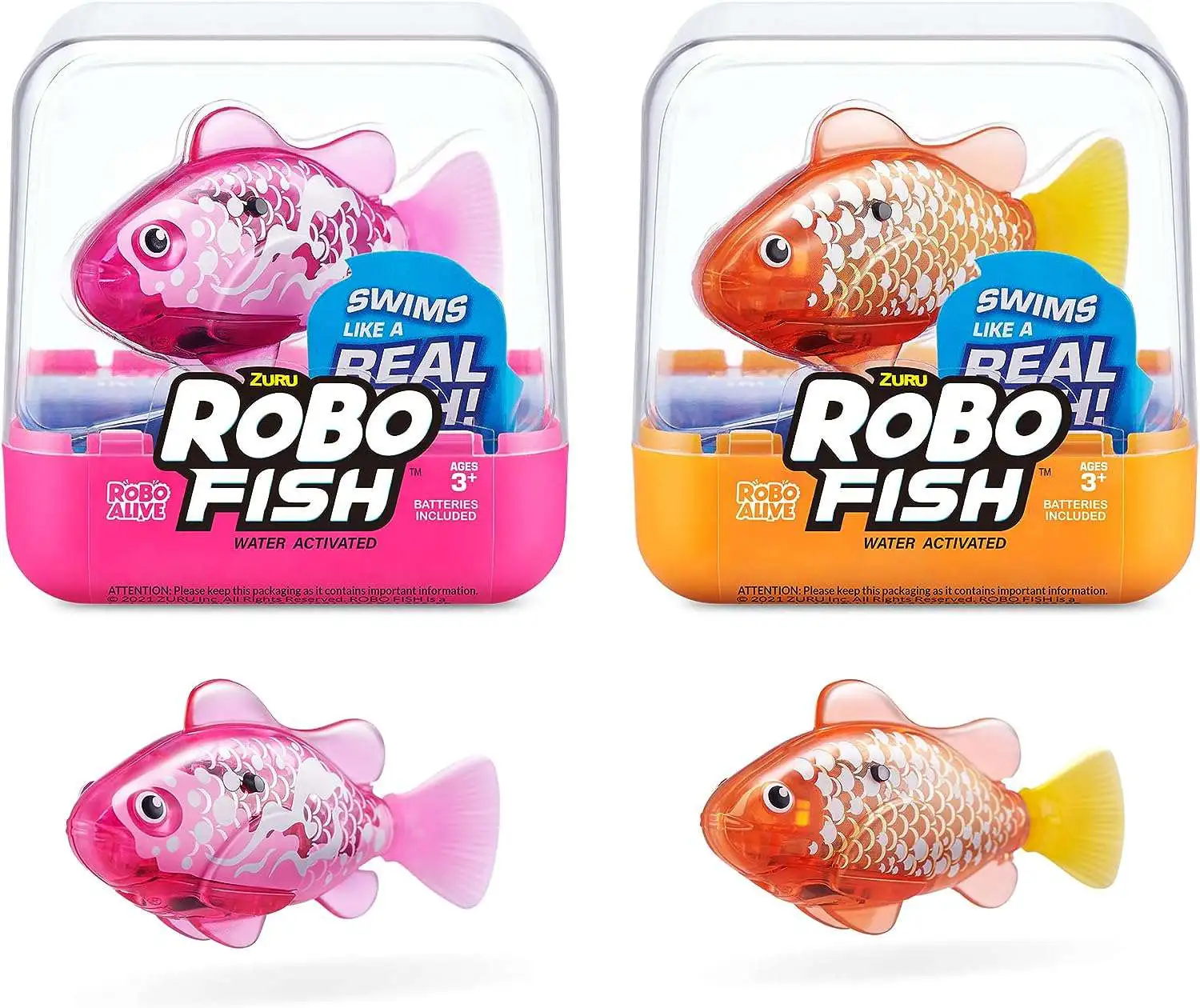 Robo Alive Robo Fish Pink & Orange Set of 2 Robotic Pet Figures [Version 2]