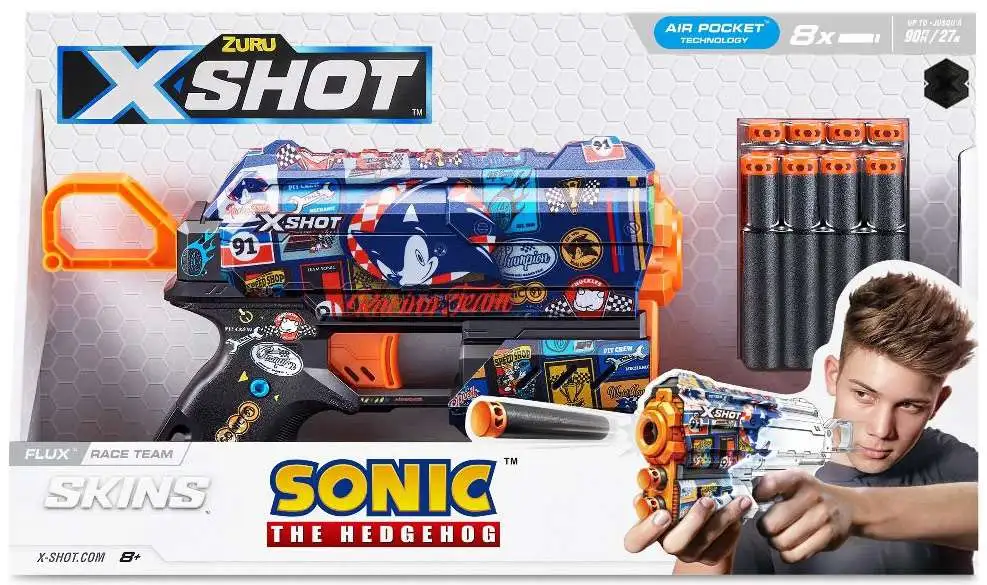 Sonic The Hedgehog X-Shot Skins Flux Race Team Blaster 8 Darts Zuru Toys -  ToyWiz