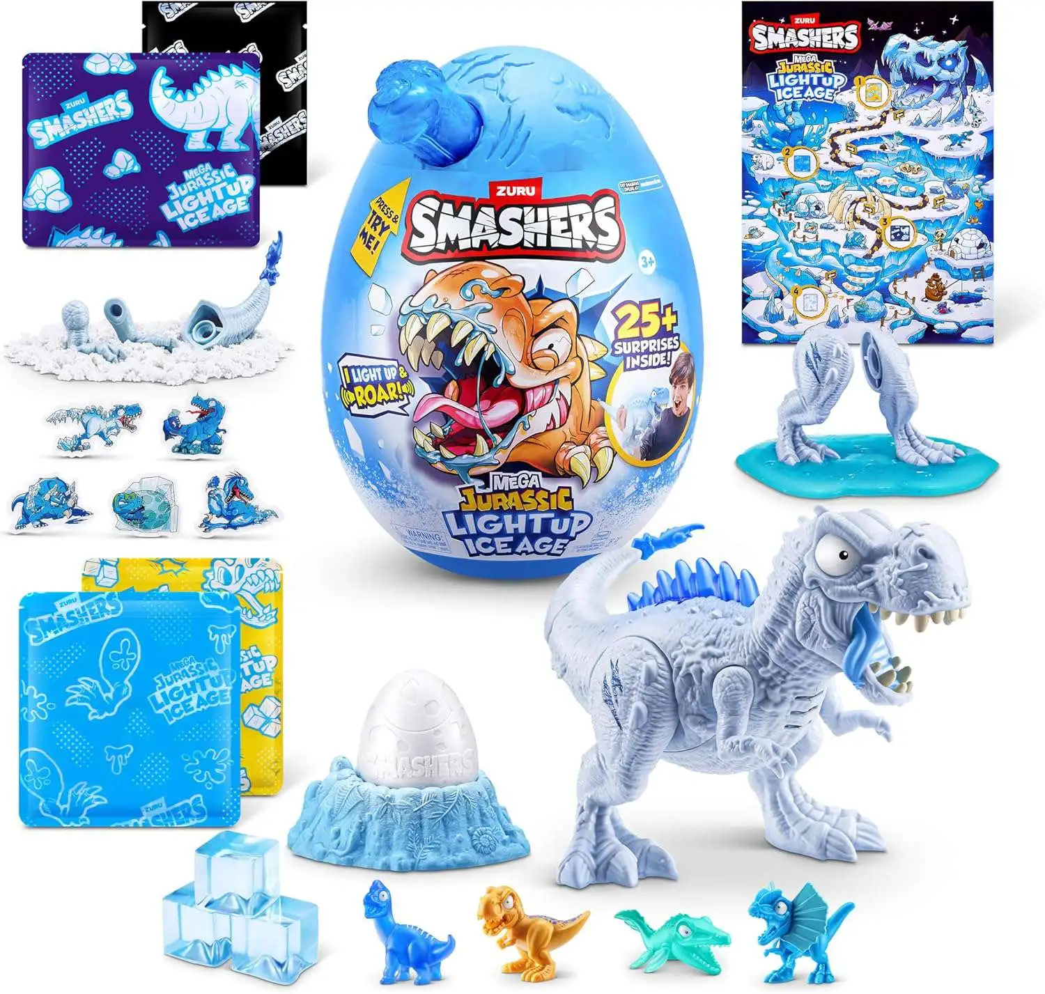 Smashers Dino Ice Age T-Rex Surprise Egg By ZURU - Mini Smashable Egg With Slime & Dinosaur Toys