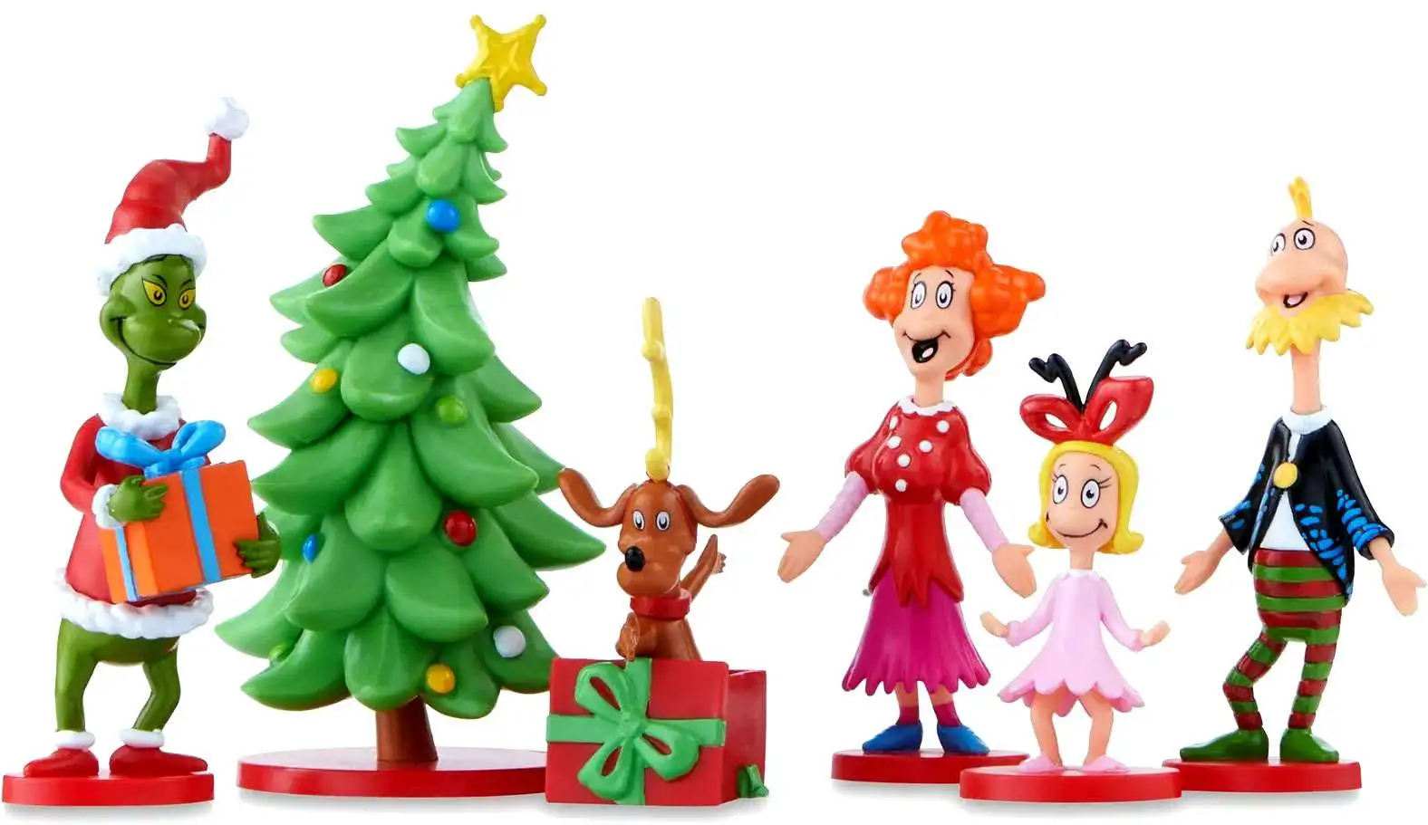 Dr. Seuss The Grinch Who Stole Christmas The Grinch, Cindy Lou, Betty Lou, Lou Lou, Max & Christmas Tree Collectible PVC Figure 6-Pack Boxed Set