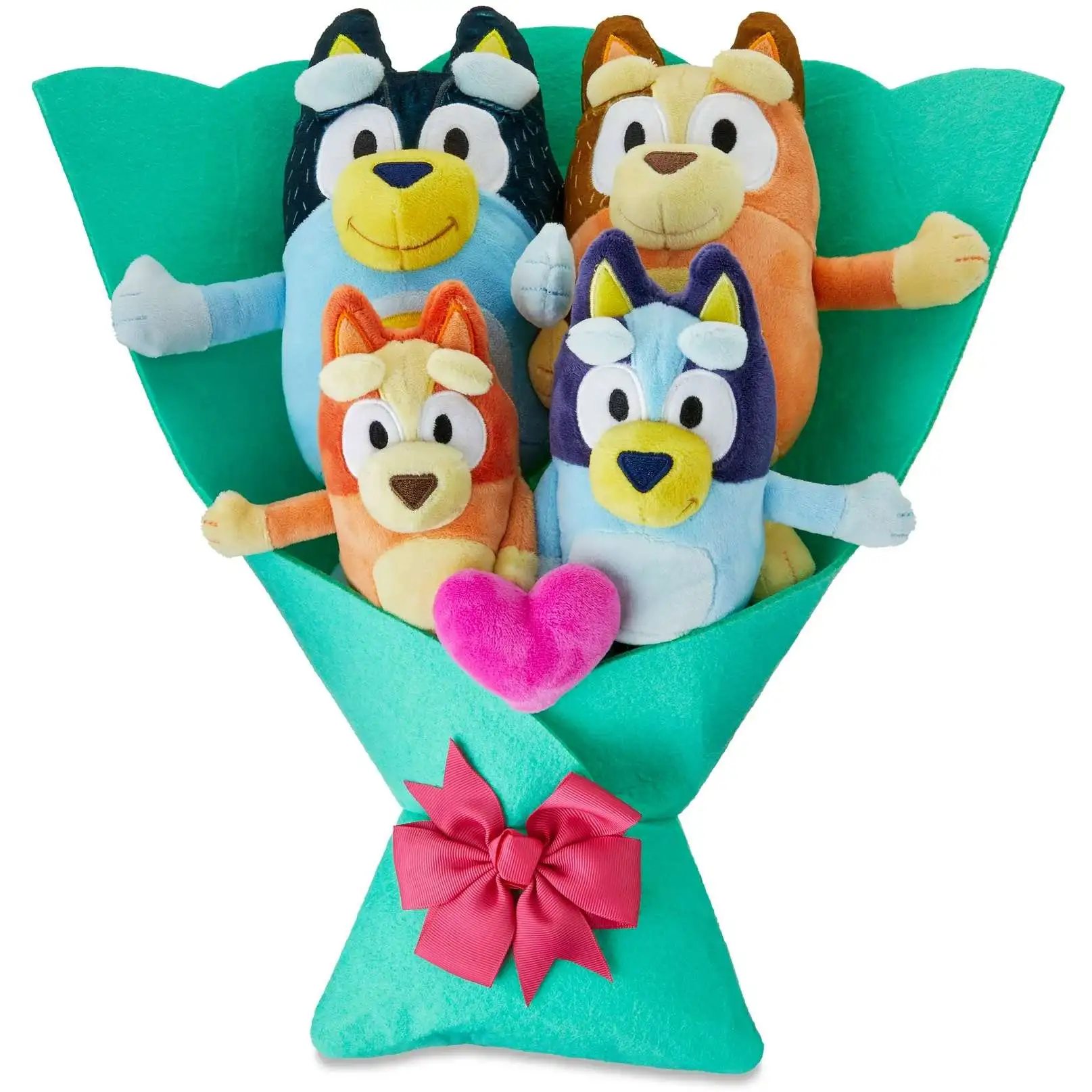 2025 Valentine's Day Bluey, Bingo, Bandit & Chilli Plush Bouquet 4-Pack