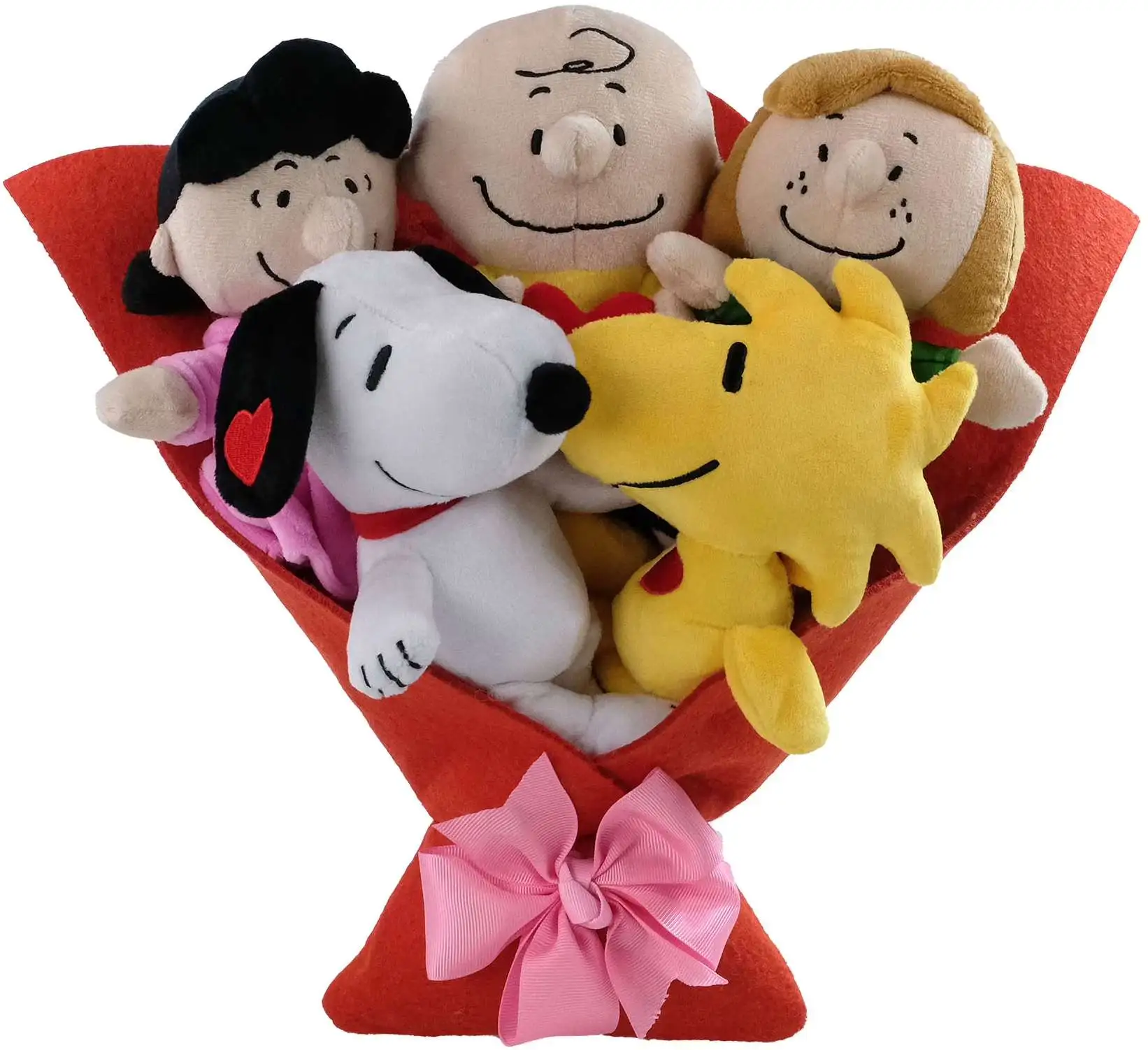 Peanuts 2025 Valentine's Day Snoopy, Woodstock, Charlie Brown, Lucy & Peppermint Patty 14-Inch Plush Bouquet 5-Pack
