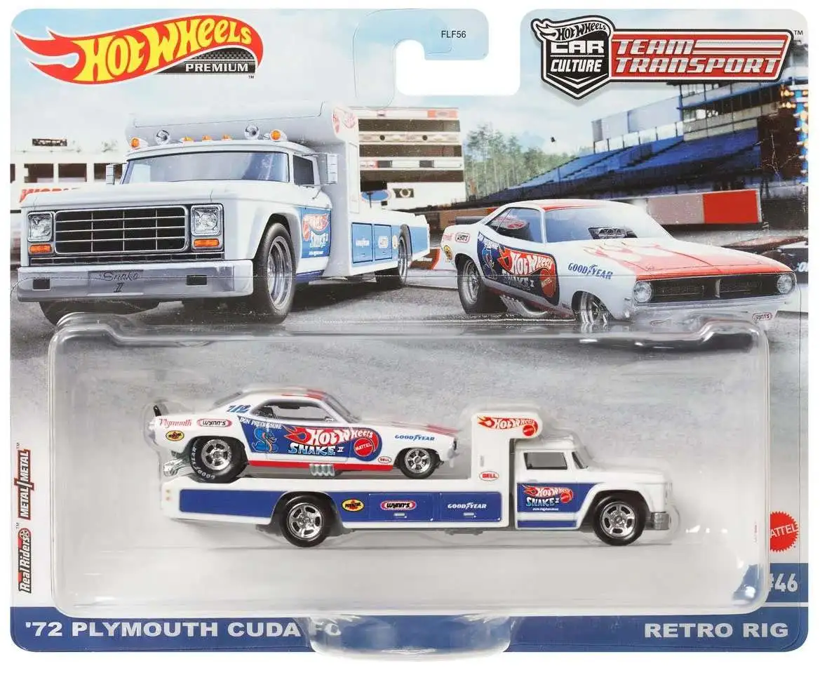 Hot Wheels Car Culture Team Transport '72 Plymouth Cuda FC & Retro Rig  Diecast Car