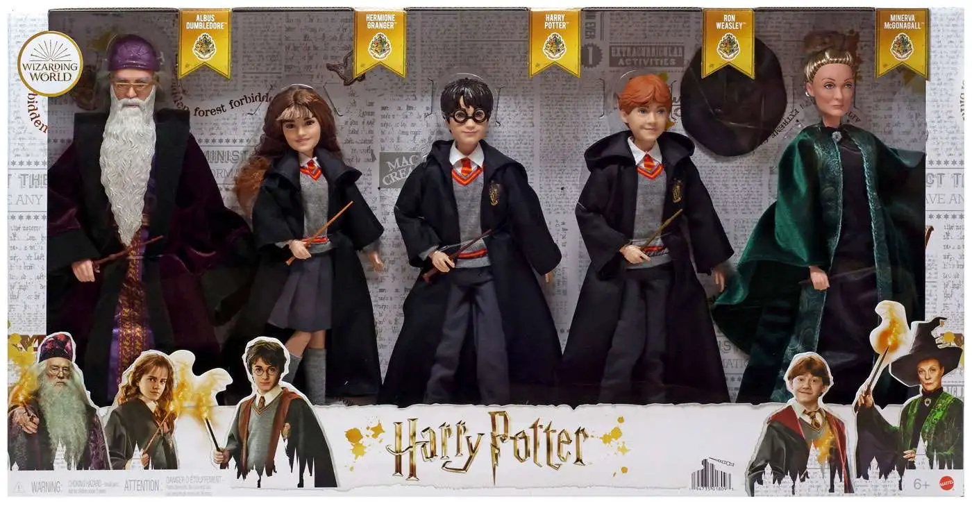 Harry Potter Wizarding World Albus Dumbledore, Hermione Granger, Harry  Potter, Ron Weasley Minerva McGonagall Exclusive 11 Doll 5-Pack Mattel -  ToyWiz