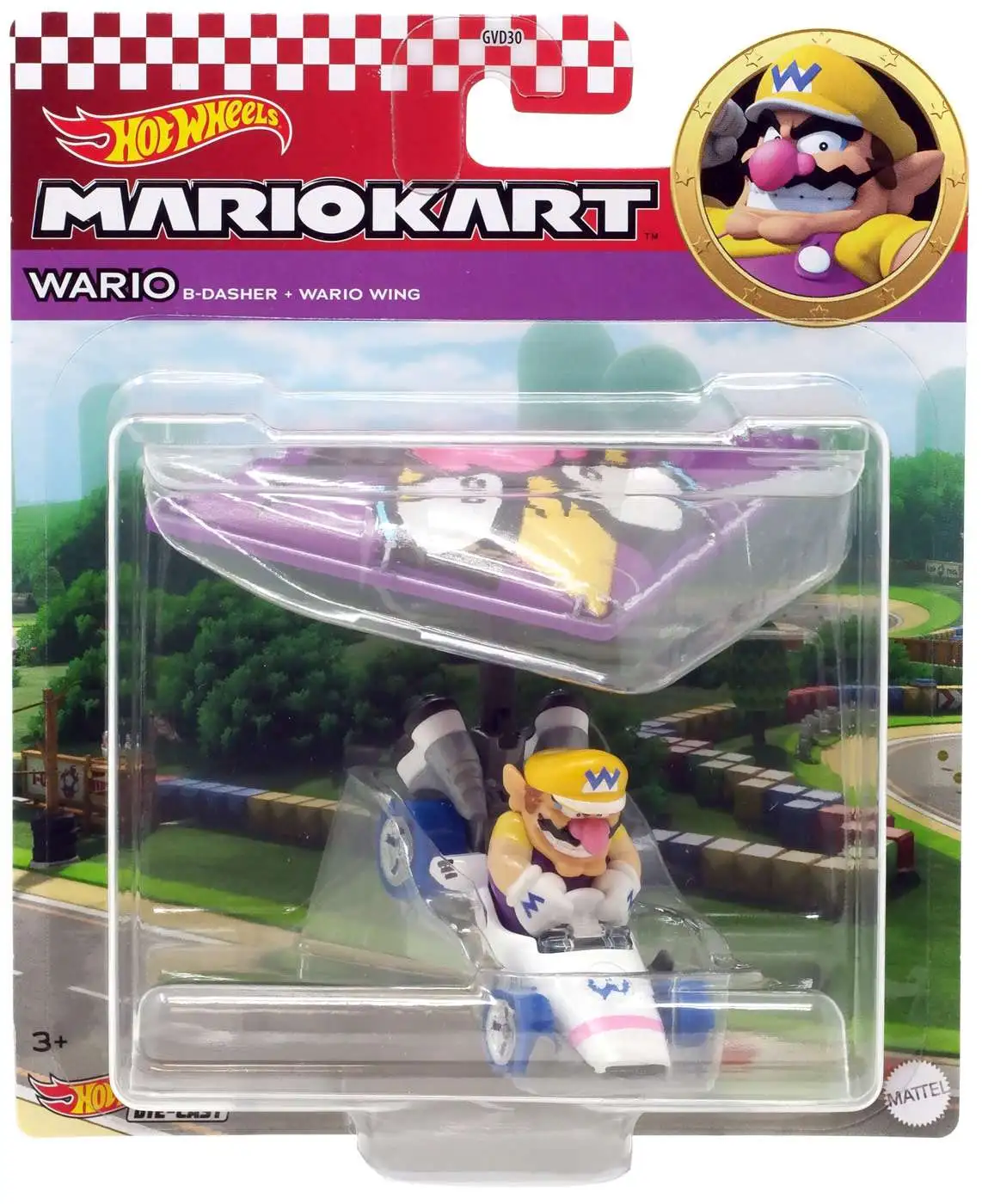 Hot Wheels Mario Kart Glider Wario Diecast Car [B-Dasher + Wario Wing, Loose]