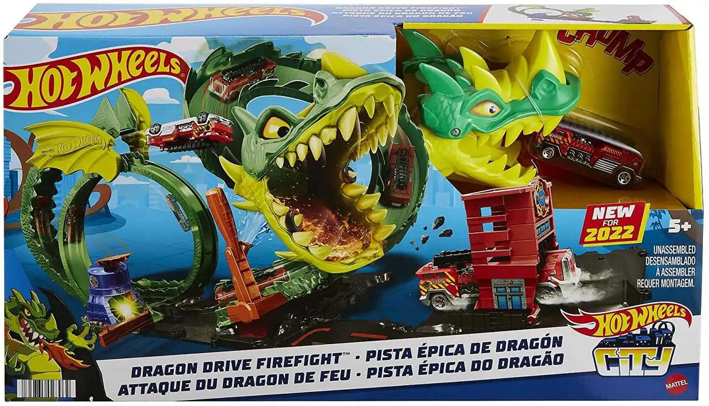 New Hot Wheels Dragon Fire Track Set (M1306) 4 Motorized Boosters