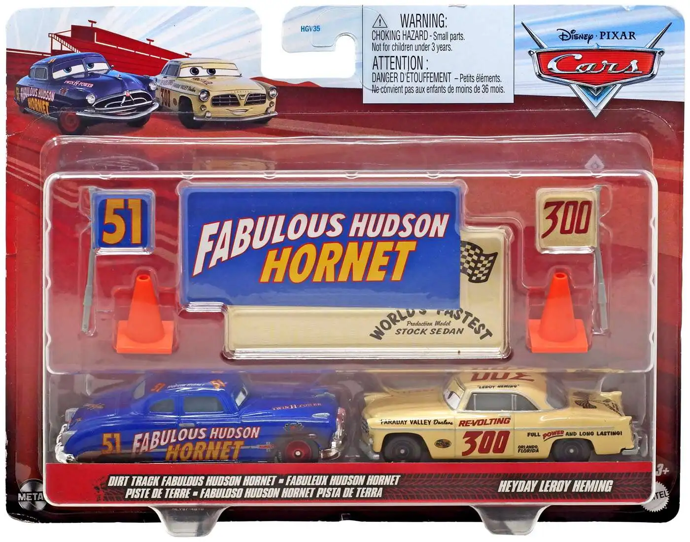 Disney Pixar Cars Metal Dirt Track Fabulous Hudson Hornet Heyday Leroy Heming Diecast Car 2 Pack