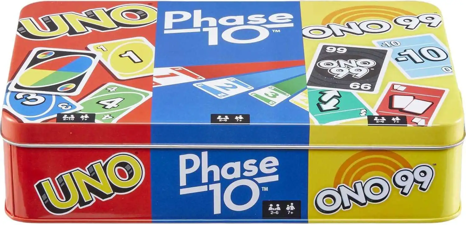 UNO, Phase 10 & ONO 99 Card Game Tin Set