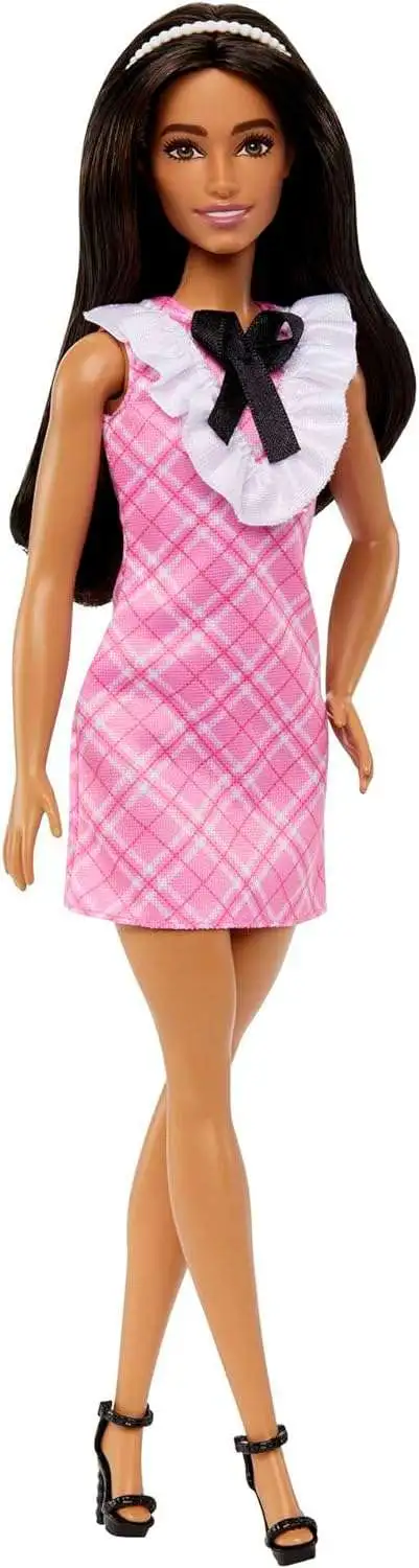 Barbie Fashionistas Barbie 13.25 Doll Black Hair a Plaid Dress Mattel ...