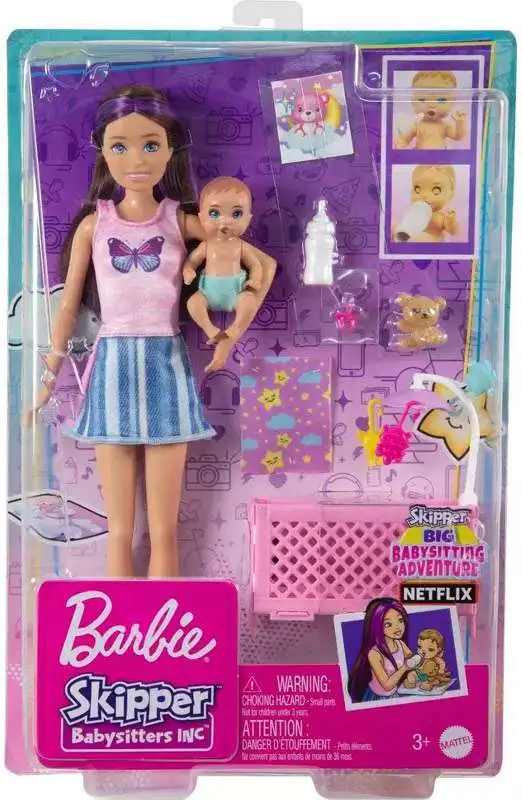 Recreatie spreken Zenuw Barbie Skipper Babysitters Inc Barbie Baby 10.5 Doll Playset with Crib,  Butterfly Top Mattel - ToyWiz
