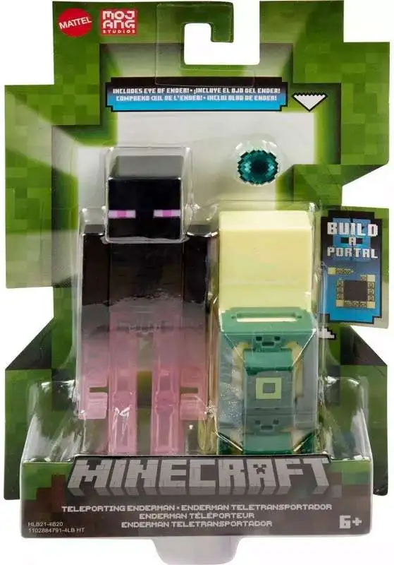 Mattel Minecraft Creeper Action Figure Set with Build-A-Portal, 3 Pieces 