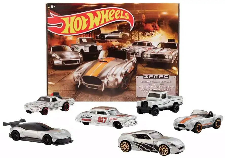 Hot Wheels Zamac Shelby Cobra 427 SC Nissan 370Z Land Rover Series III Pickup Aston Martin Vulcan 52 Hudson Hornet 68 El Camino 164 Diecast Car 6 Pack Mattel Toys ToyWiz