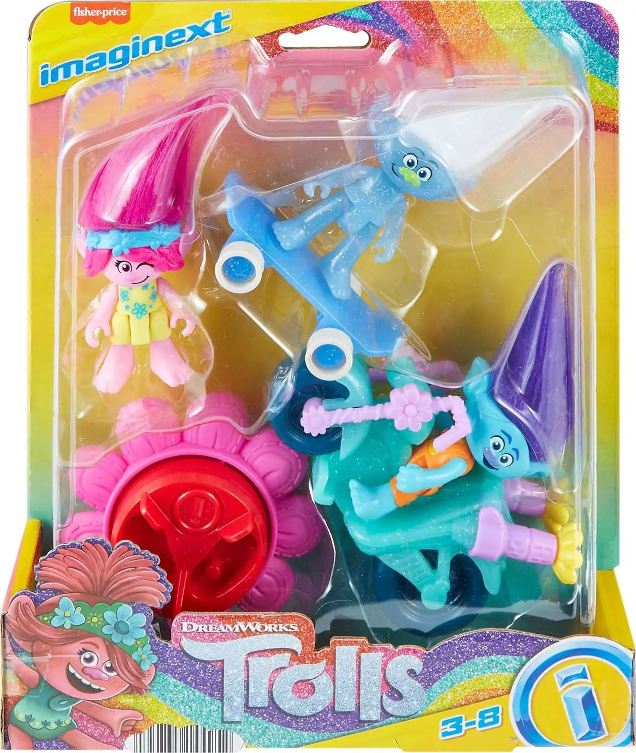 Fisher Price Trolls Imaginext Sparkle & Roll Pack Figure Set [Poppy, Branch & Guy Diamond]