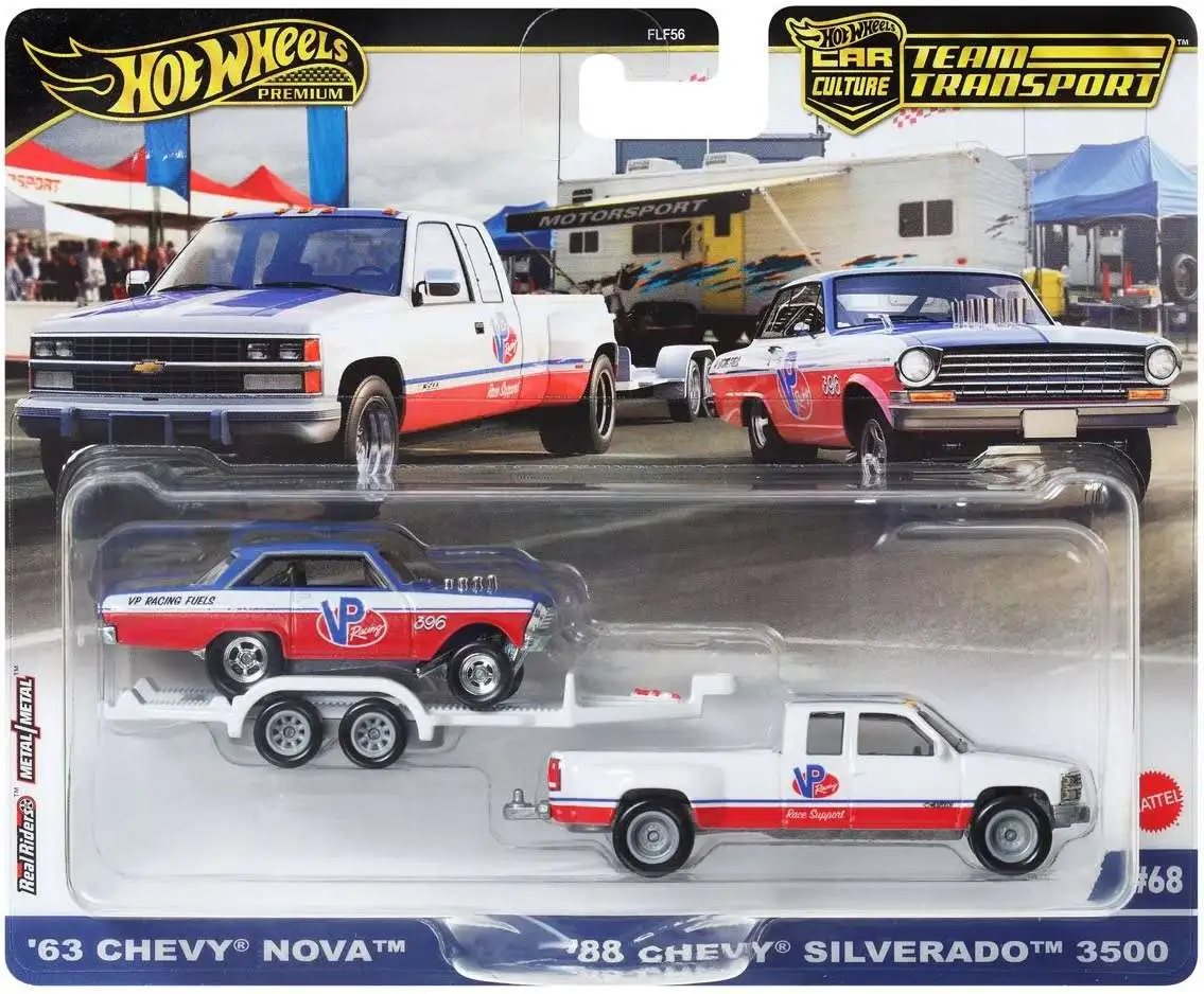 Hot Wheels Car Culture Team Transport '63 Chevy Nova & '88 Chevy Silverado 3500 Diecast Car