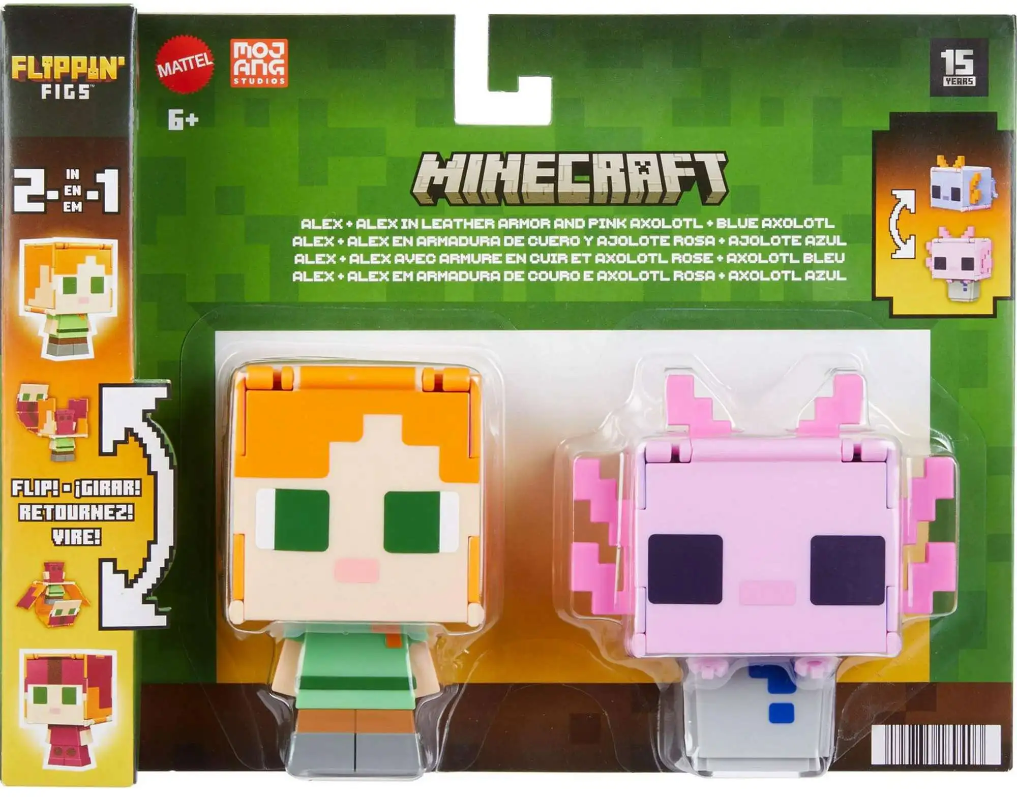 日本未発売 マイクラ Flippin フィギュア アレックス ウーパールーパー Minecraft Flippin Figs Alex Alex in Leather Armor Pink