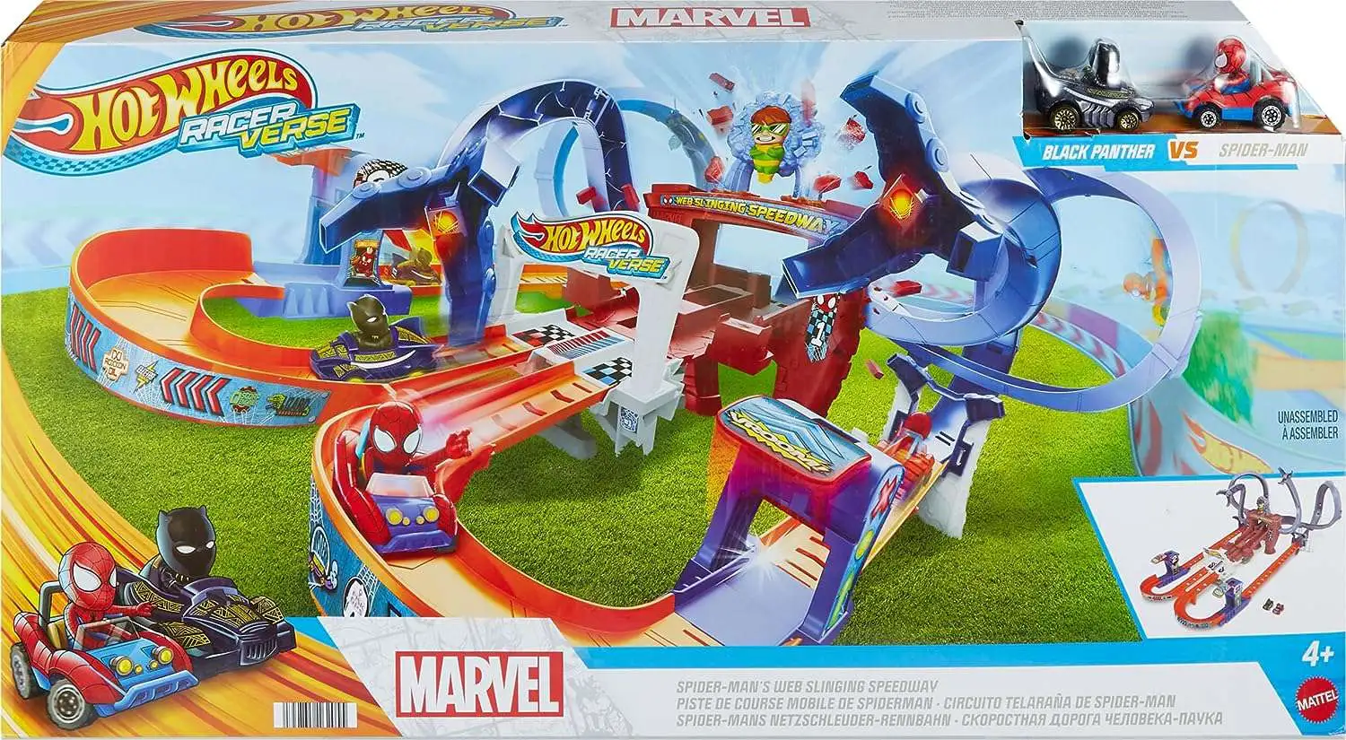 Hot Wheels RacerVerse Marvel Spider-Man's Web Slinging Speedway Track Set [Black Panther Vs. Spider-Man]