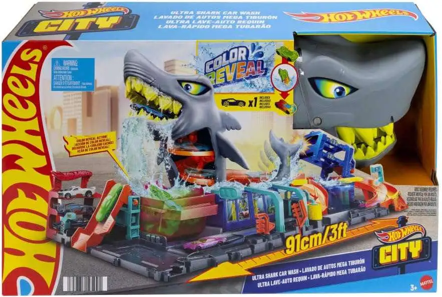 Hot Wheels City Ultra Shark Car Wash Track Set