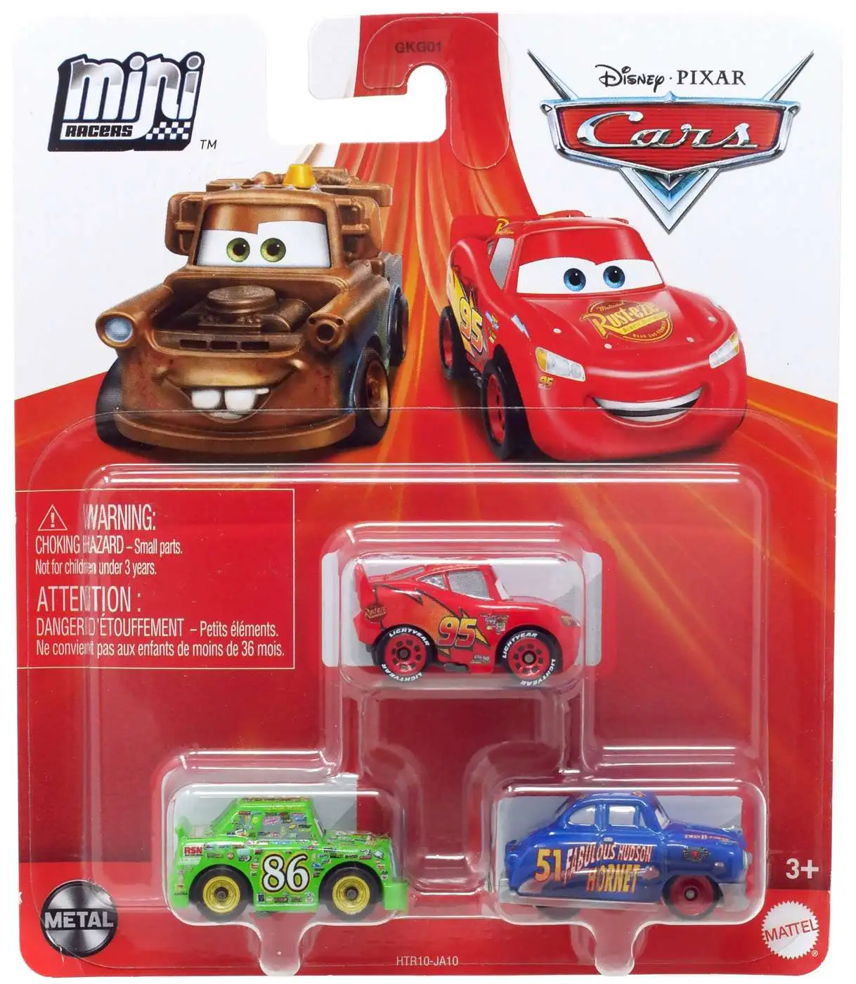 3Pack Disney Pixar Cars King Lightning McQueen Chick Hicks Mattel