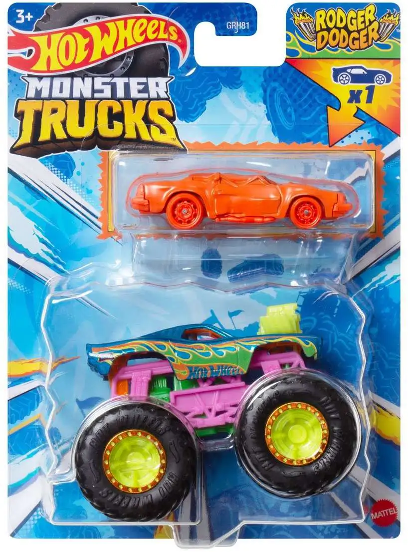 Hot Wheels Monster Trucks Rodger Dodger 164 Diecast Car Includes Crushed Die Cast Car Mattel Toys ToyWiz