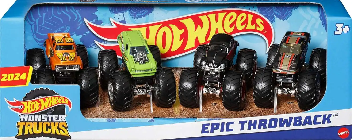 Hot Wheels Monster Trucks Epic Throwback Diecast Car 4-Pack