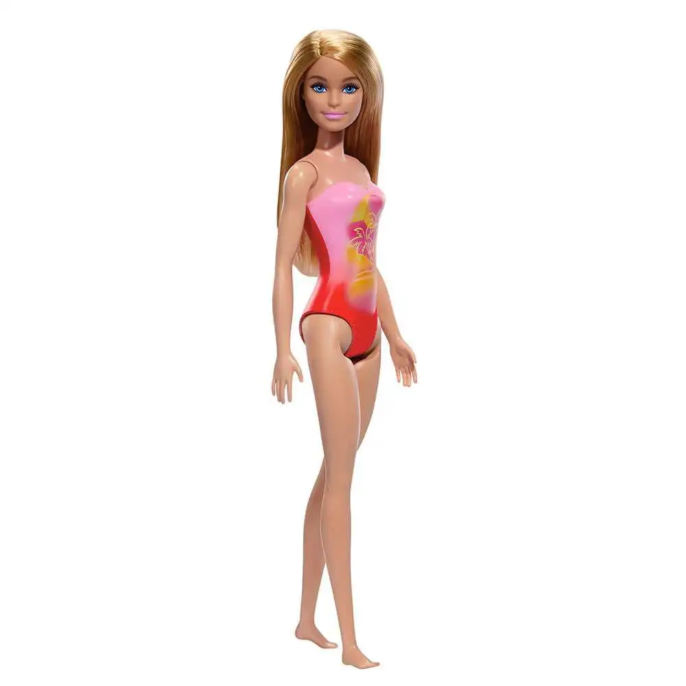 Barbie Barbie Doll Blond Hair Wearing Pink Palm Tree-Print