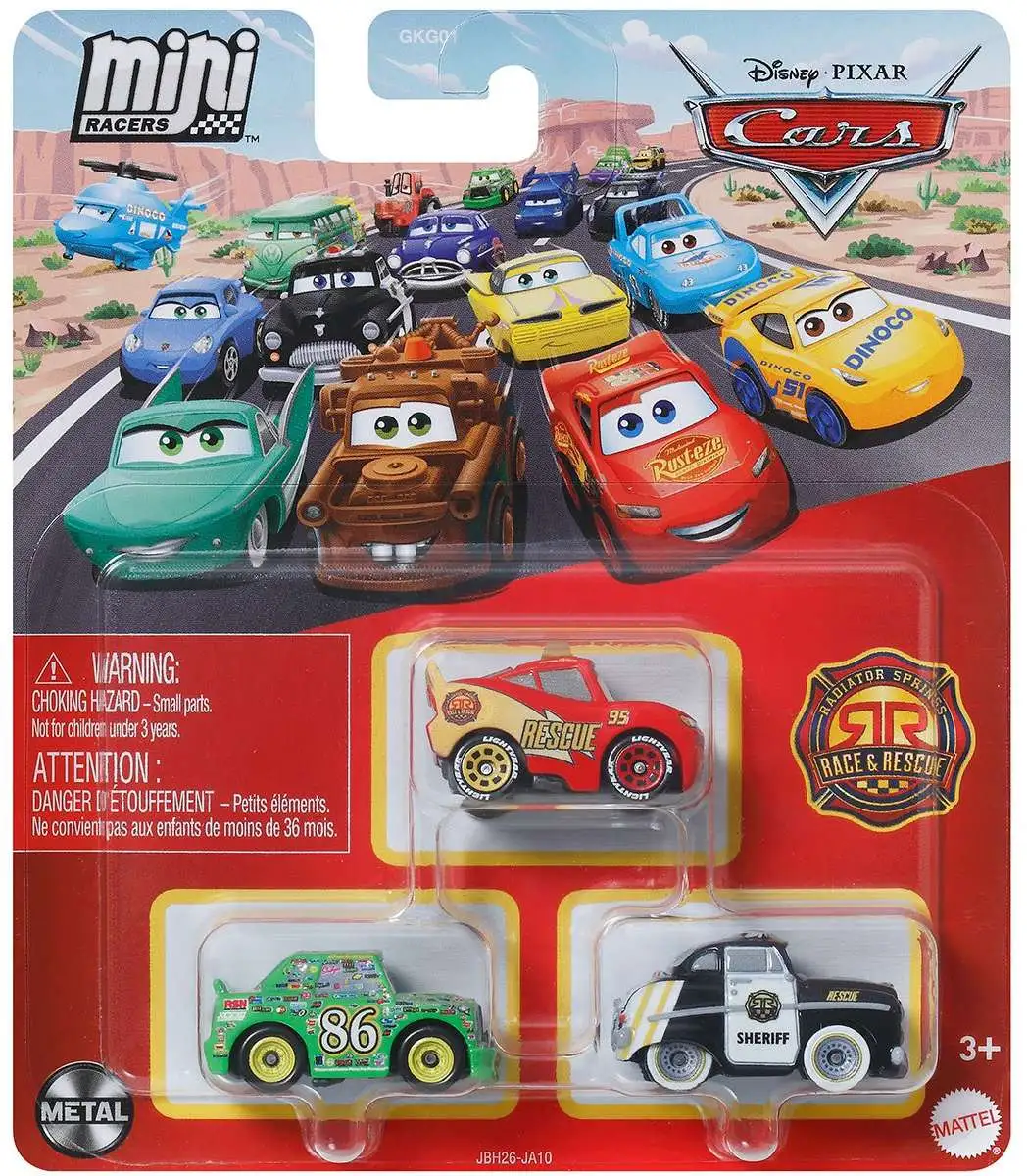 Disney / Pixar Cars Die Cast Metal Mini Racers Chick Hicks, Lightning McQueen & Sheriff Car 3-Pack